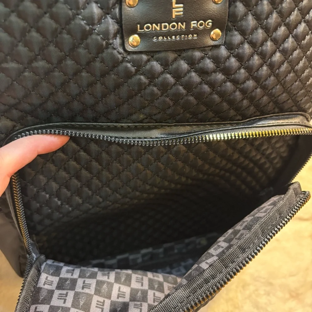 NEW London Fog Backpack Marion Nylon Quilted Black Gold Hardware Classic NWT